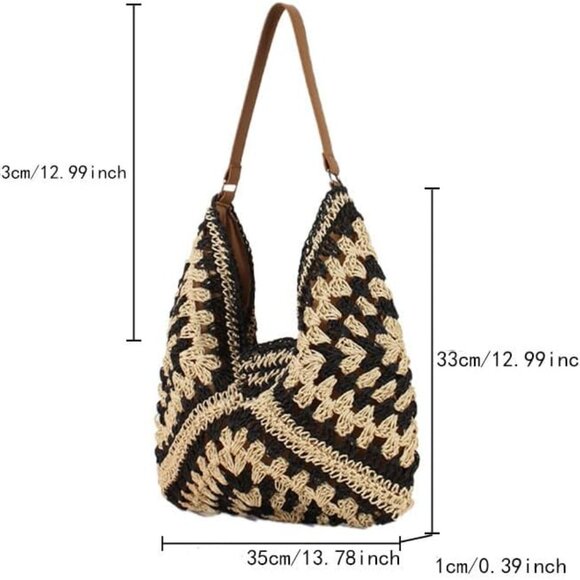 Raffia Knitted Handbag Women Casual Beach Tote Eco-Friendly Summer Travel - Picture 5 of 7